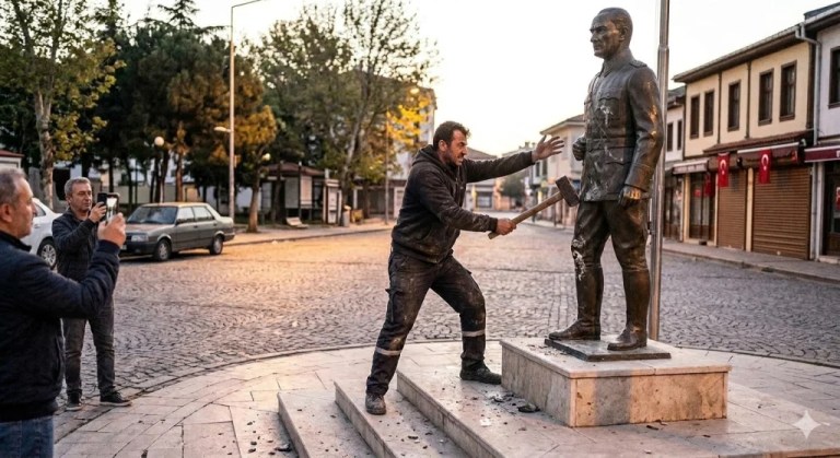 Tuzla’da Atatürk heykeline balyozlu saldırı!