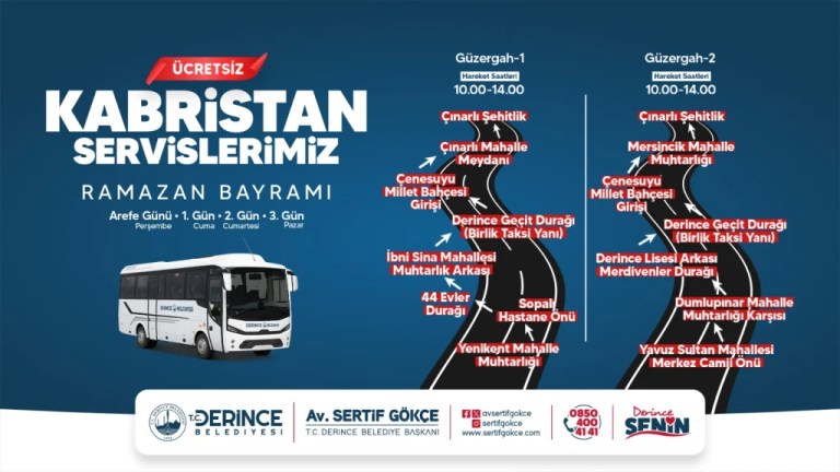 Derince’de bayramda mezarlıklara ücretsiz ulaşım!
