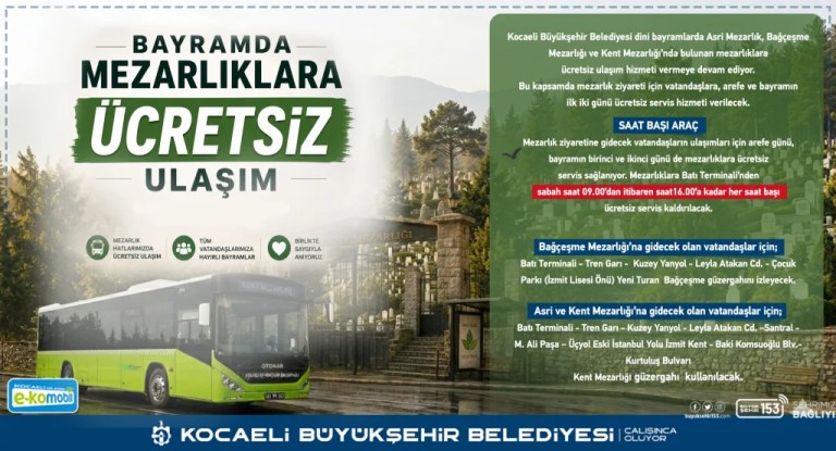Kocaeli’de mezarlıklara ücretsiz ulaşım