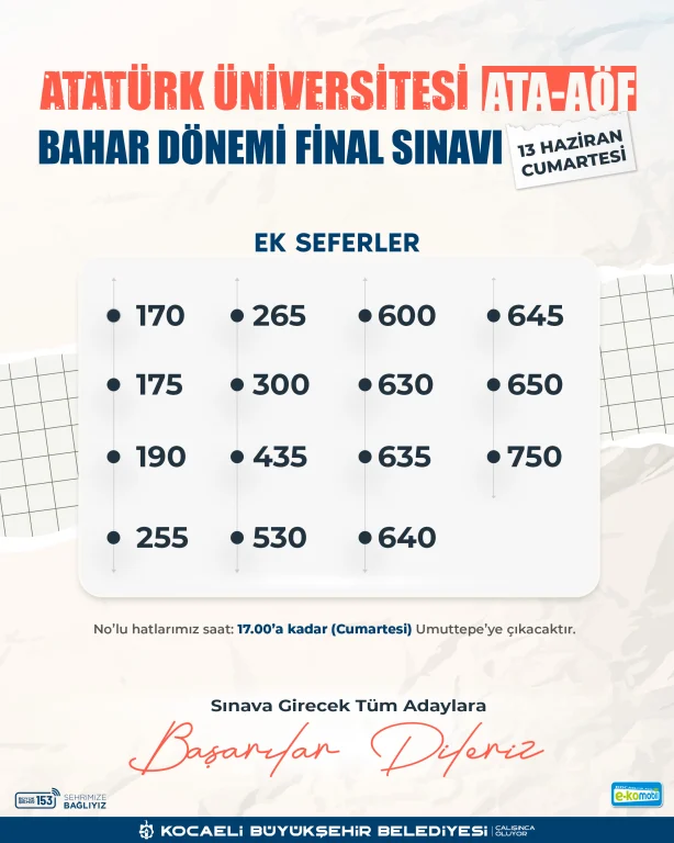 Kocaeli’den sınav öğrencilerine ulaşım desteği