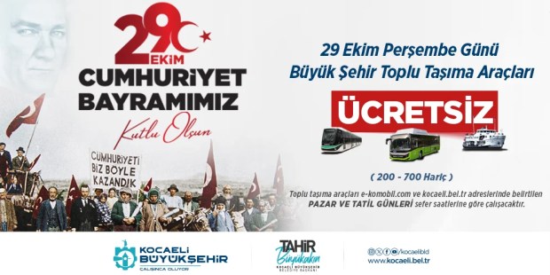 Kocaeli’de 29 Ekim’de toplu taşıma ücretsiz