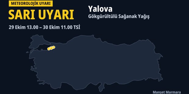 Meteoroloji’den Yalova için sarı uyarı: gökgürültülü sağanak yağış