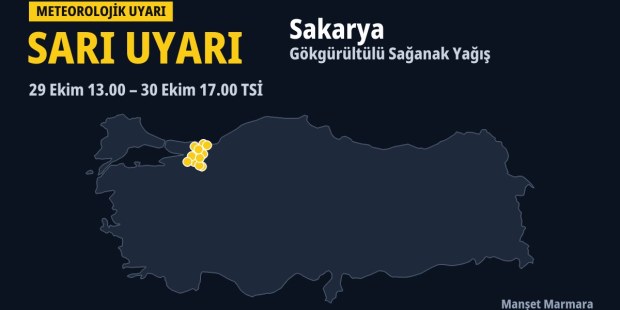 Meteoroloji’den Sakarya için sarı uyarı: gökgürültülü sağanak yağış